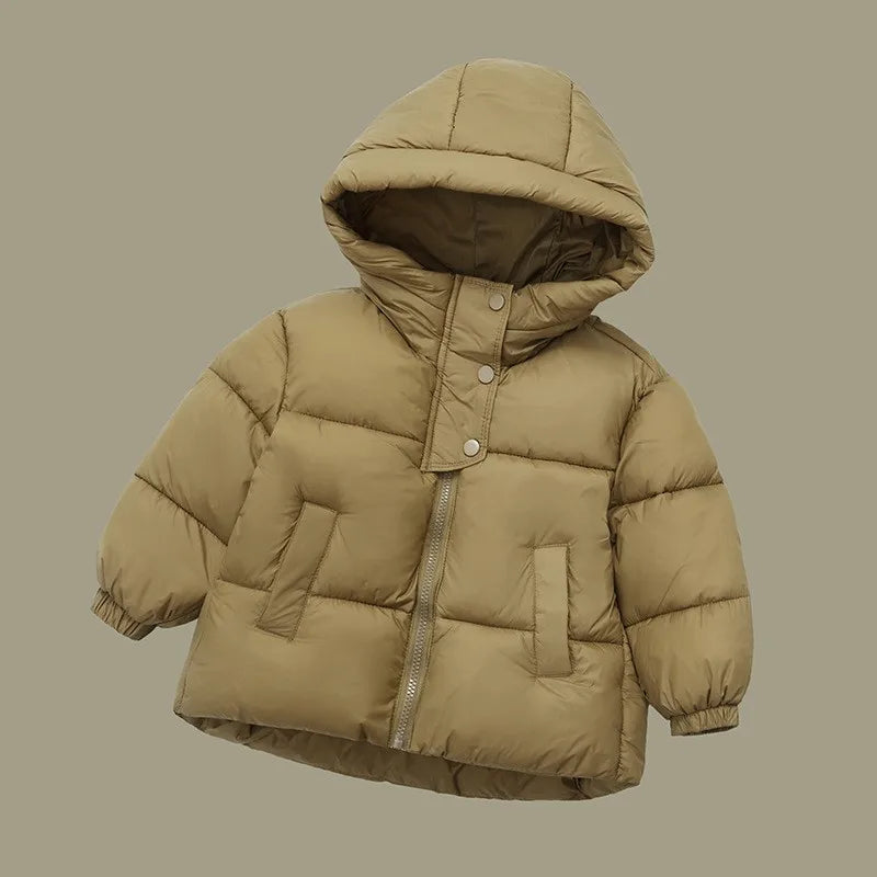 Kids Cotton-Padded Winter Jacket, Thick Warm Hooded Zipper Coat for Boys and Girls Ages 3-6, Solid Color Children’s Snowsuit Outerwear