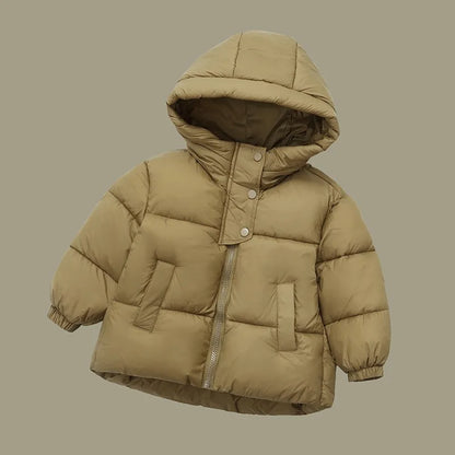 Kids Cotton-Padded Winter Jacket, Thick Warm Hooded Zipper Coat for Boys and Girls Ages 3-6, Solid Color Children’s Snowsuit Outerwear