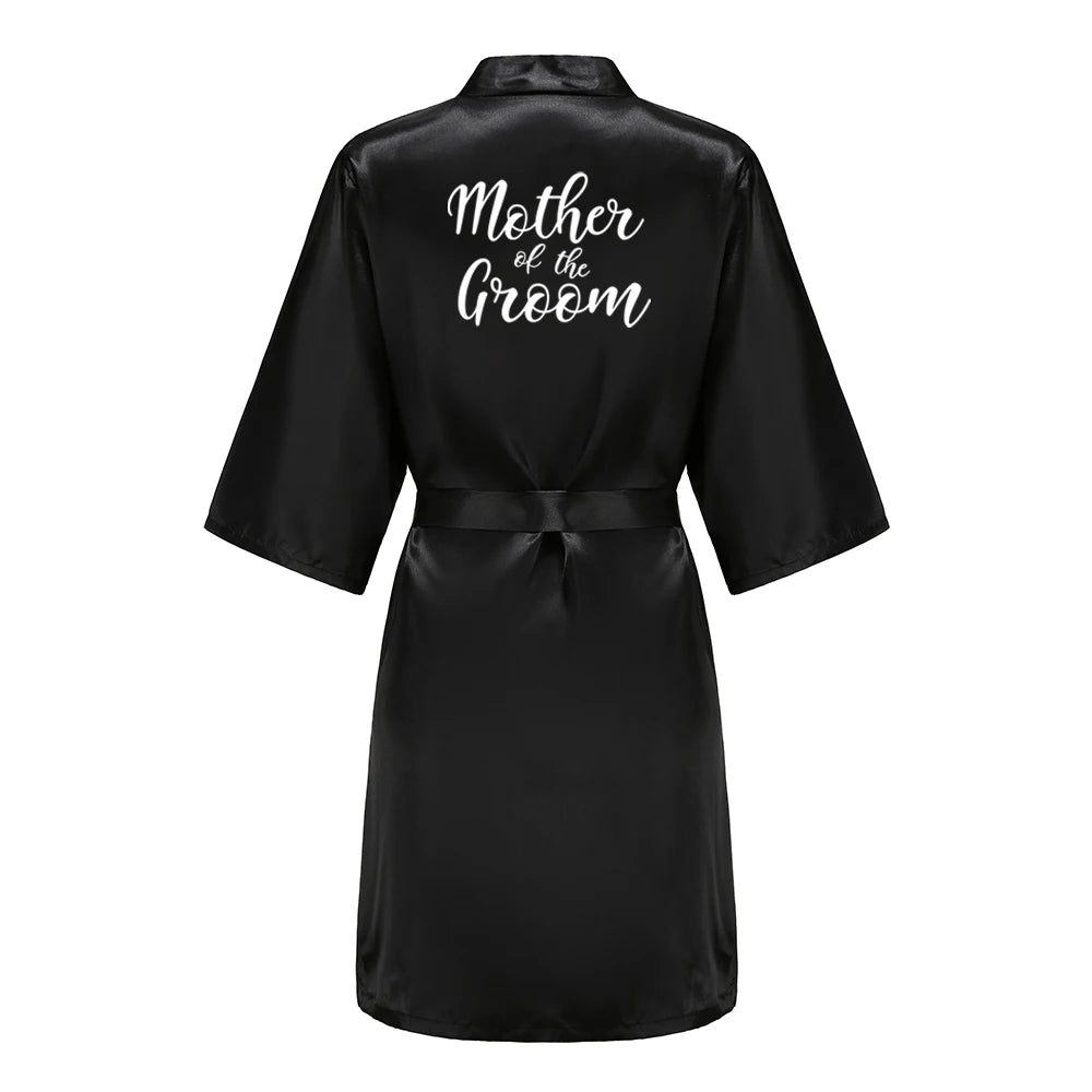 Women’s Black Satin Robe – Silky Kimono Bridal Wedding Bridesmaid Loungewear Dressing Gown