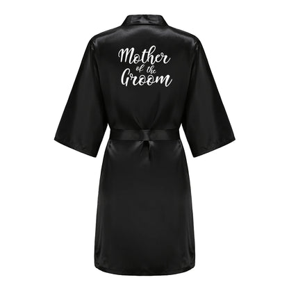 Women’s Black Satin Robe – Silky Kimono Bridal Wedding Bridesmaid Loungewear Dressing Gown