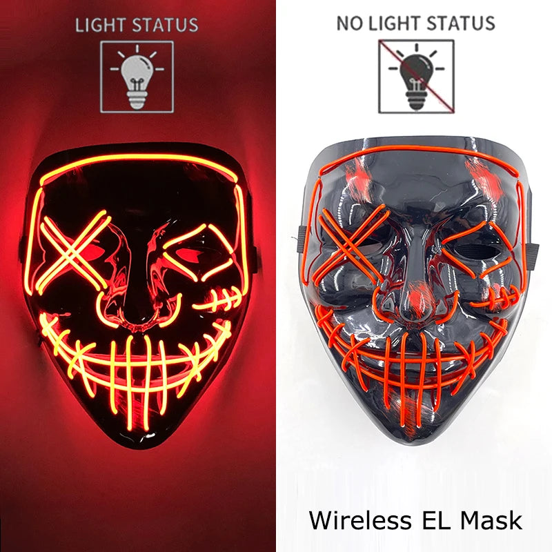 Masque LED sans fil Purge – Masque néon lumineux pour Halloween, fêtes et festivals