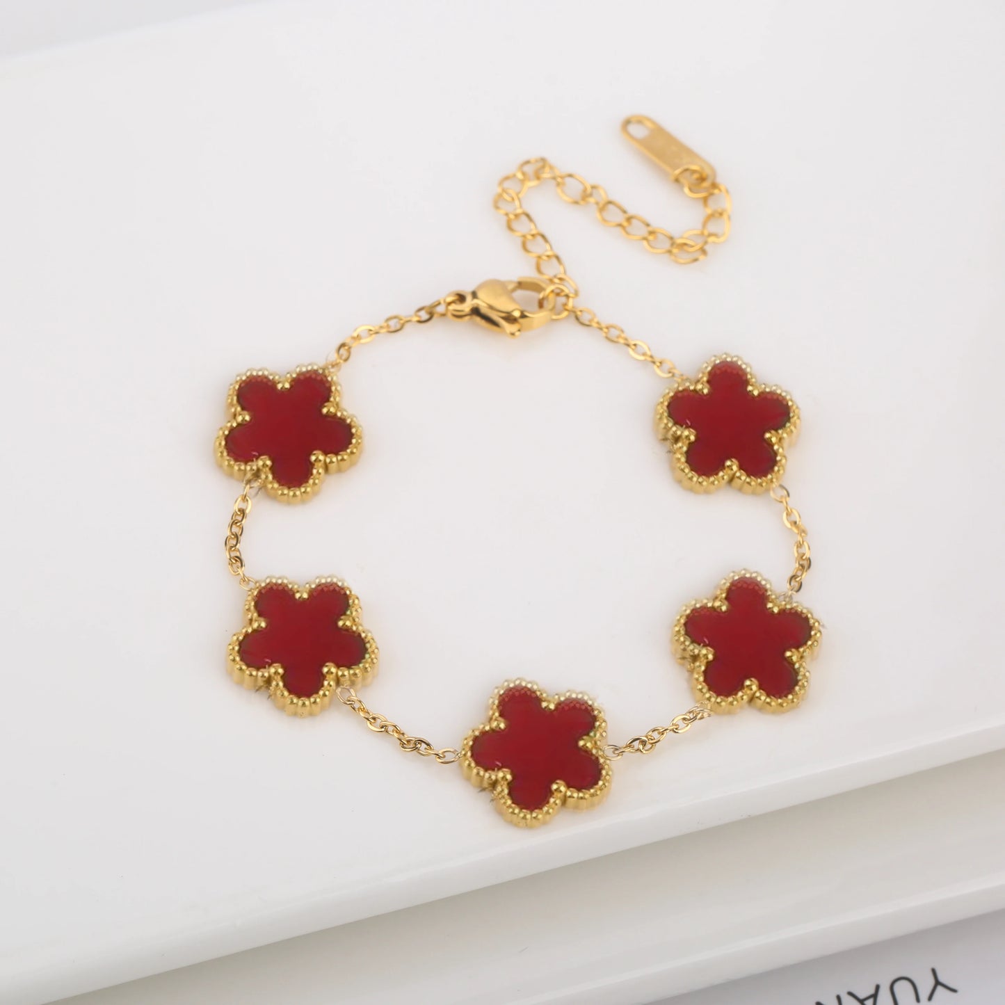 Stainless Steel Five Leaf Flower Clover Bracelet for Women Girls Adjustable Laser Petal Classic Brand Jewelry Gift