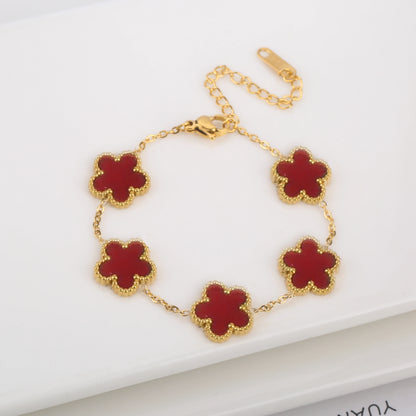 Stainless Steel Five Leaf Flower Clover Bracelet for Women Girls Adjustable Laser Petal Classic Brand Jewelry Gift