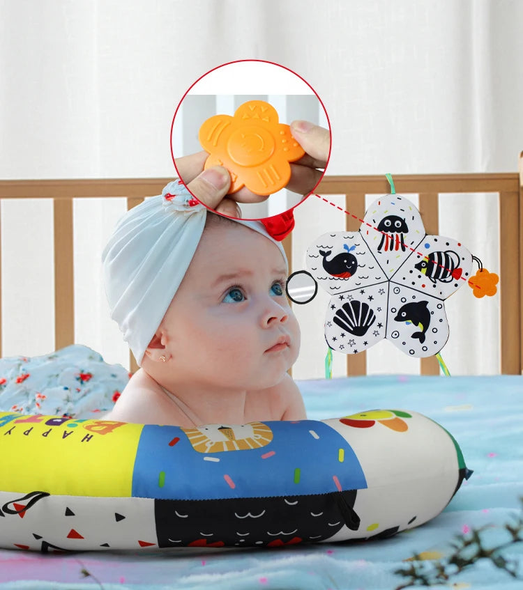 Coussin de Temps sur le Ventre pour Bébé et Jouet Sensoriel à Contraste Élevé – Coussin de Soutien Réversible Noir et Blanc pour Nouveau-né pour le Redressement de la Tête et le Développement Précoce