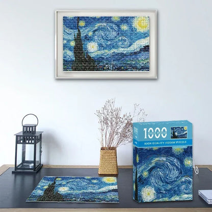Mini puzzle de 1000 pièces – Puzzle de peinture à l'huile célèbre de Van Gogh pour adultes, jeu de puzzle d'art 38 × 26 cm, jouet éducatif casse-tête et cadeau de Noël