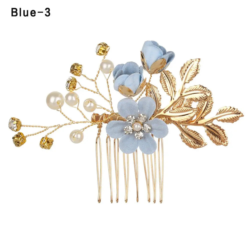 Luxury Floral Bridal Hair Comb with Gold Leaves – Crystal Wedding Hair Accessory for Brides & Prom