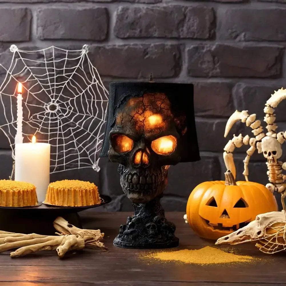 Halloween Lava Stone Skull Lamp – Spooky LED Desk Light for Mantel, Room & Halloween Party Decor, Unique Gothic Home Accent