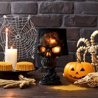 Halloween Lava Stone Skull Lamp – Spooky LED Desk Light for Mantel, Room & Halloween Party Decor, Unique Gothic Home Accent
