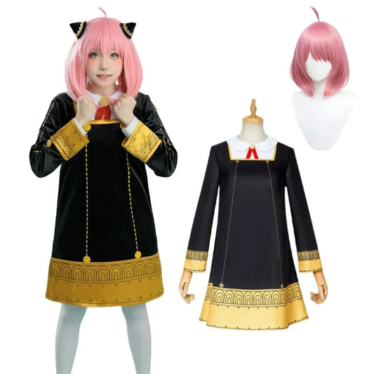 Disfraz de Cosplay de Anya Forger 2025 para Niños – Traje de Vestido Negro Kawaii de Anime Spy × Family para Halloween, Fiesta y Juego de Rol (Ropa para Niños Pequeños/Infantil)