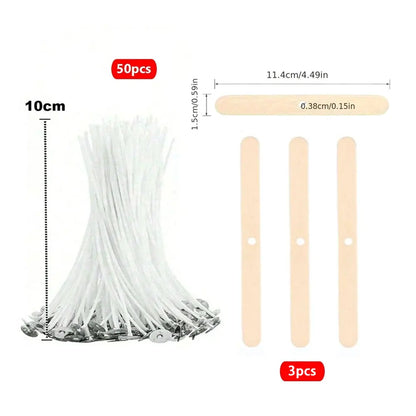 Kit para hacer mechas de vela de 53 piezas – Mechas de algodón encerado con soportes, juego de mechas de cera de soja sin humo para hacer velas, suministros de manualidades y decoración del hogar hecha a mano