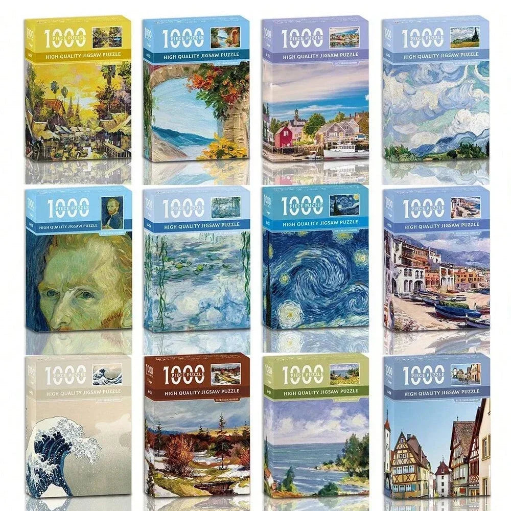 Mini puzzle de 1000 pièces – Puzzle de peinture à l'huile célèbre de Van Gogh pour adultes, jeu de puzzle d'art 38 × 26 cm, jouet éducatif casse-tête et cadeau de Noël
