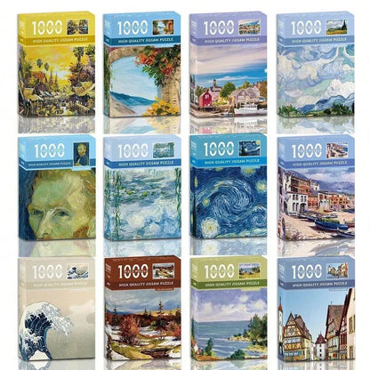 Mini puzzle de 1000 pièces – Puzzle de peinture à l'huile célèbre de Van Gogh pour adultes, jeu de puzzle d'art 38 × 26 cm, jouet éducatif casse-tête et cadeau de Noël