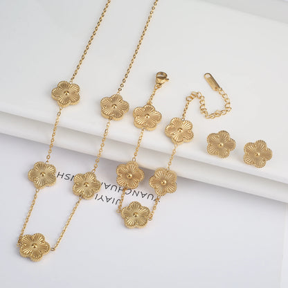 Stainless Steel Five Leaf Flower Clover Bracelet for Women Girls Adjustable Laser Petal Classic Brand Jewelry Gift