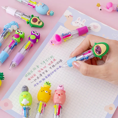 5PCS Kawaii Mini Ballpoint Pens – 4-Color Cute Cartoon Retractable Multicolor Pens for Kids, School Stationery, Office Supplies & Gifts