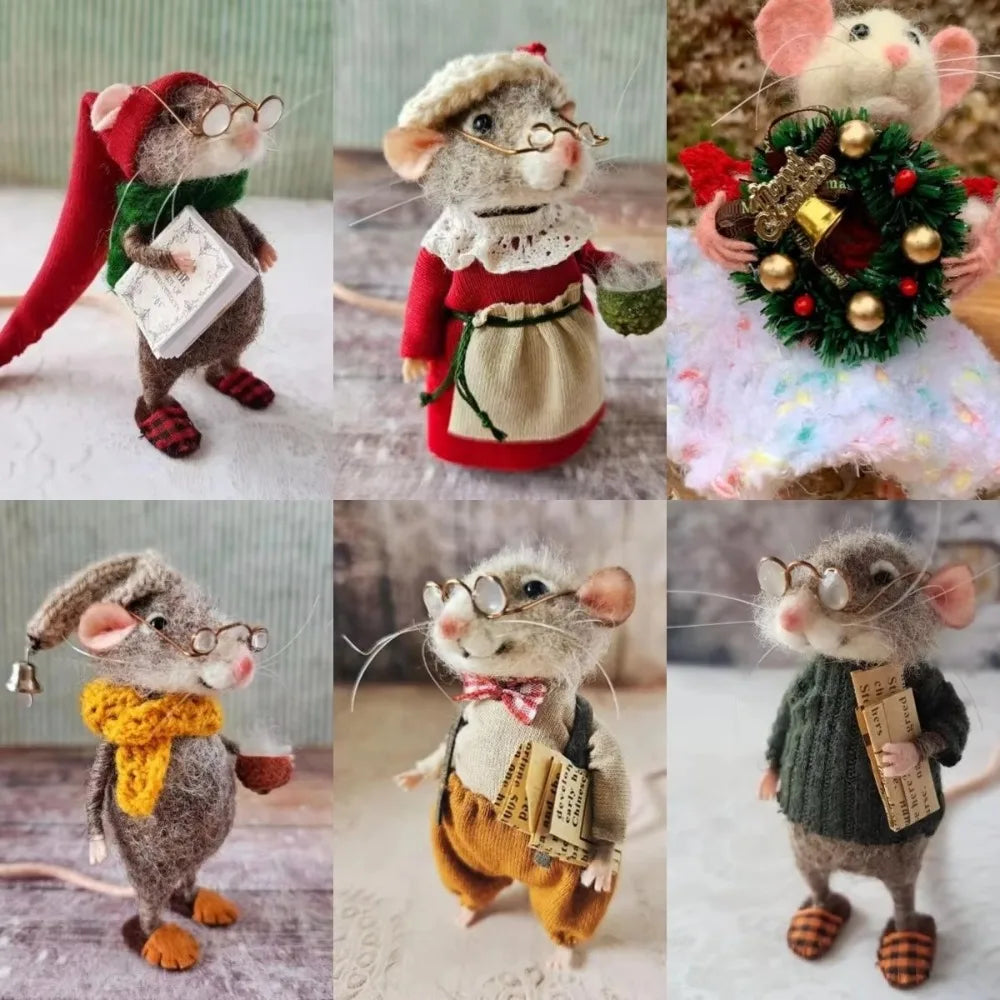 Needle Felted Mouse Christmas Ornament – Cute Wool Felt Mouse Hanging Decoration, Handmade Craft Decor for Christmas Tree & Home