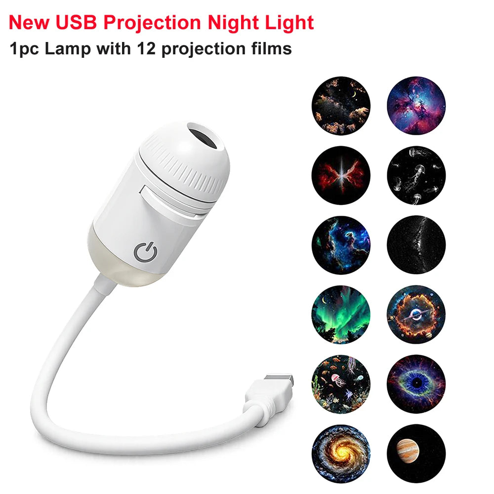 Lámpara proyector USB LED de cielo estrellado y galaxia – Luz nocturna de Saturno para coche, habitación y decoración de techo