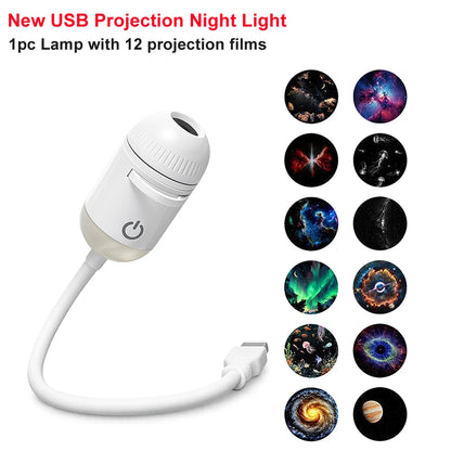 Lámpara proyector USB LED de cielo estrellado y galaxia – Luz nocturna de Saturno para coche, habitación y decoración de techo