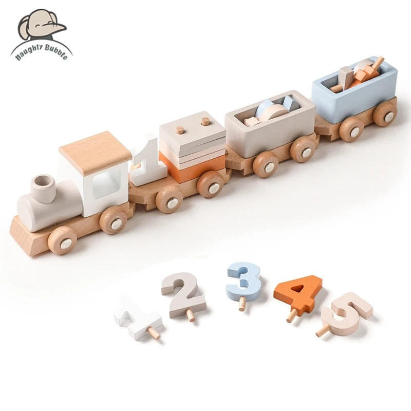 Juguete de Tren de Madera Montessori – Carrito Educativo para Bebés con Bloques Numéricos, Juguete de Madera para el Aprendizaje Temprano, Regalo de Actividad de Aprendizaje Preescolar para Niños Pequeños