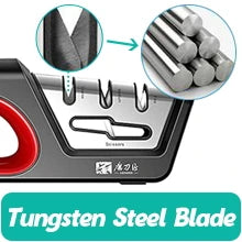 Aiguiseur de couteaux 4 en 1 – Aiguiseur en céramique, acier de tungstène et diamant pour couteaux et ciseaux
