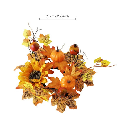 Artificial Maple Leaf Candle Ring Wreath – Rustic Fall Floral Ornament for Party, Living Room, Festival Table & Farmhouse Home Decor