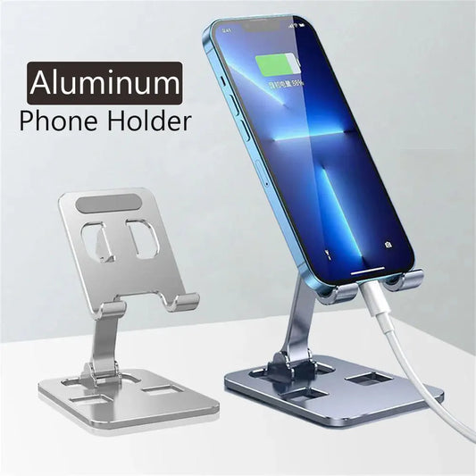 Soporte Plegable para Teléfonos y Tabletas de Aleación de Aluminio – Soporte Universal Ajustable de Escritorio para Dispositivos Móviles, Accesorios de Escritorio y Configuración de Oficina