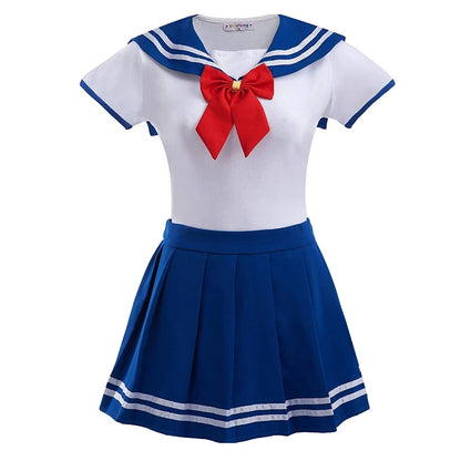 Sailor Moon Cosplay Romper Costume – Cute Girl Cotton Bodysuit Set | Pleated Skirt Pajama-Style Outfit (Women / Party Wear)