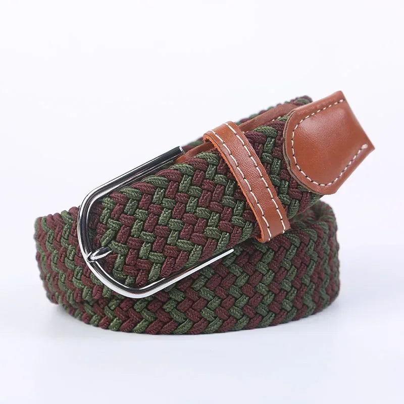 Ceinture élastique tressée unisexe en toile tissée, à boucle ardillon, pour jeans (107/120/130cm)