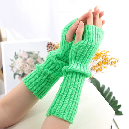 Long Fingerless Gloves for Women Winter Knitted Arm Warmers Kawaii Anime Punk Gothic Lolita Mittens