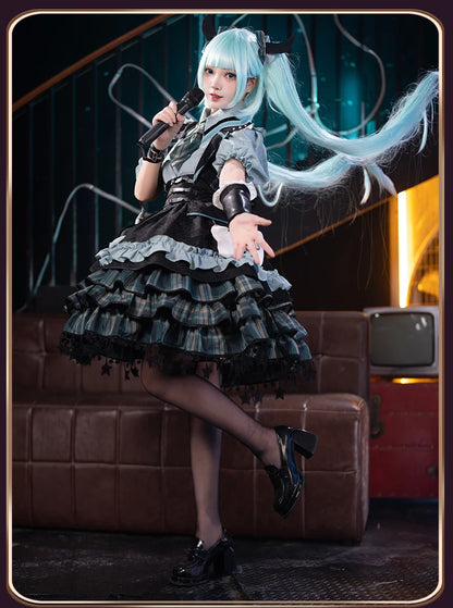 Virtual Singer Miku Cosplay Dress – Kawaii Lolita Performance Outfit (Female Halloween Complete Costume Set)