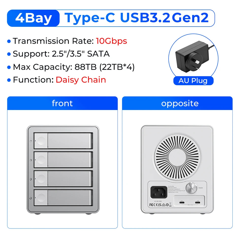 ORICO 4/5 Bay HDD Docking Station – USB 3.2 Type-C 10Gbps SATA Hard Drive Enclosure for 2.5" & 3.5" SSD HDD