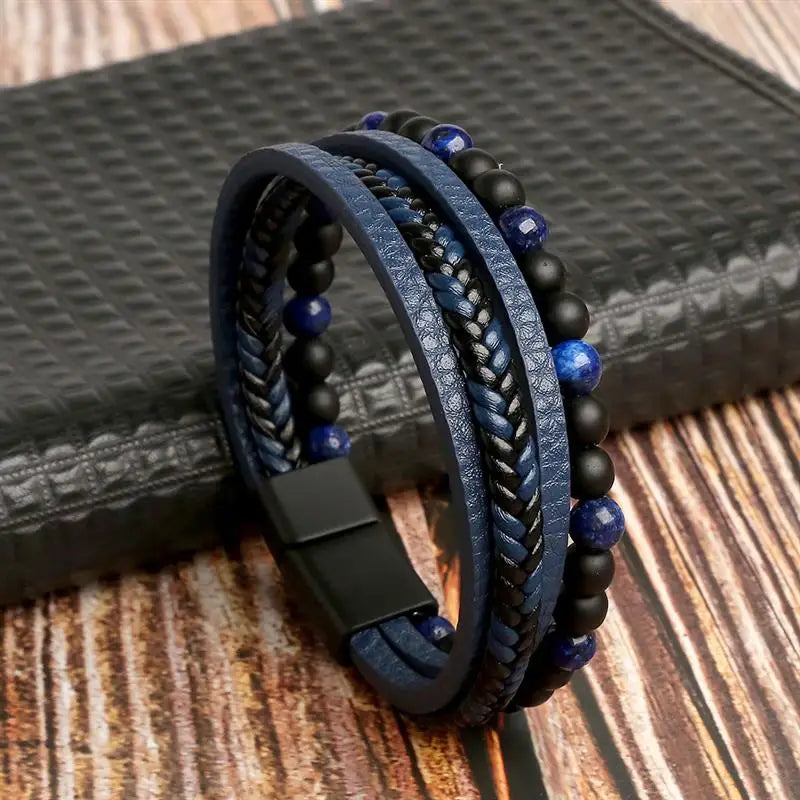 Pulsera de cuero clásica para hombre – Pulsera multicapa tejida a mano para hombre | Accesorio de joyería de moda casual, regalo