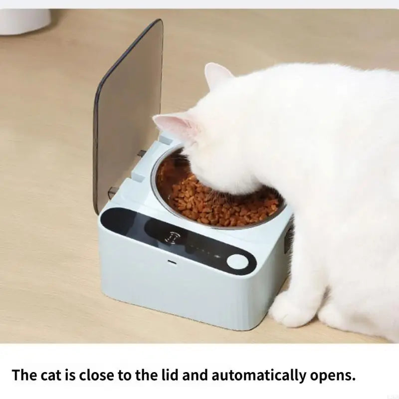 Space-Saving Automatic Pet Feeding Bowl – Motion-Activated Covered Food Bowl with Removable Stainless Steel Dish for Indoor Use