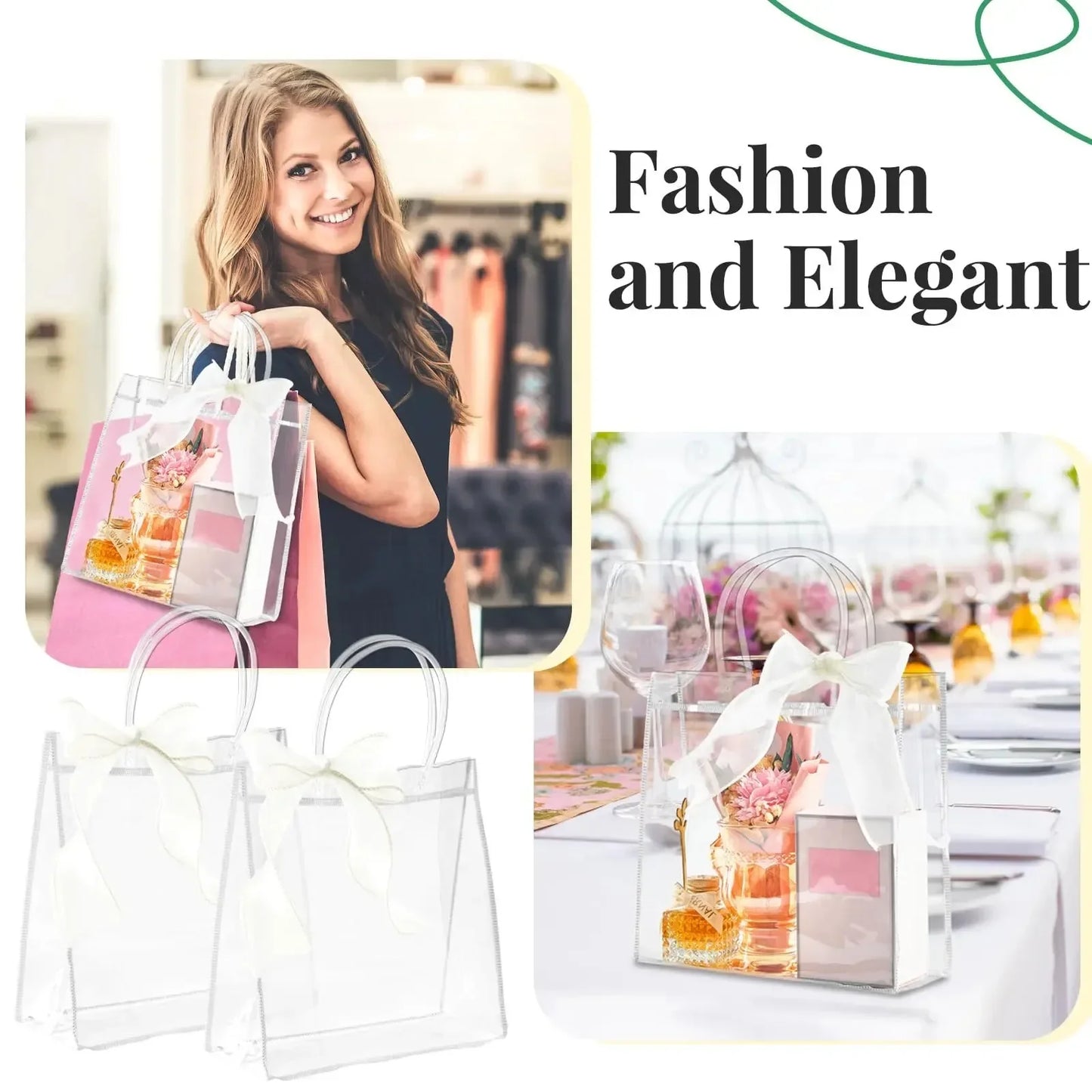 Bolsas de regalo de PVC transparente con asa – Bolsas de regalo de plástico reutilizables transparentes para cosméticos, empaques minoristas, recuerdos de fiesta y compras