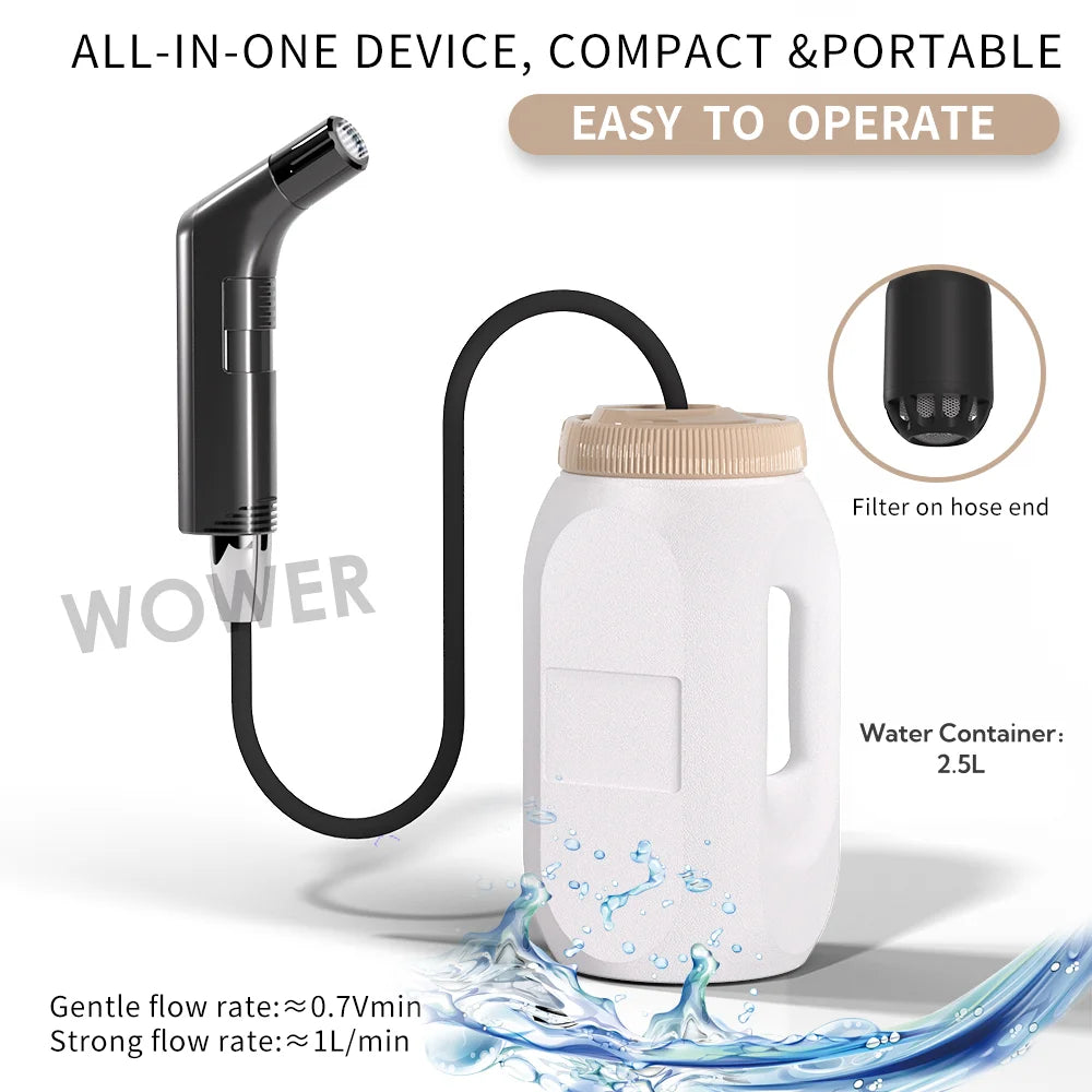 Pulverizador de bidé eléctrico portátil de 2.5L – Bidé de viaje recargable para higiene personal con boquilla Shataf de mano para camping, baño y limpieza sobre la marcha