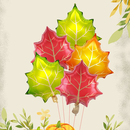 5PCS Fall Maple Leaf, Pine Cone & Pumpkin Balloon Set – Autumn Harvest Festival & Thanksgiving Day Party Decorations
