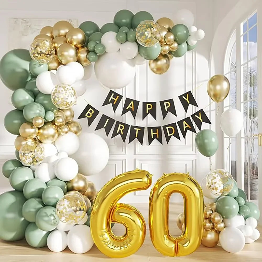Sage Green Balloon Arch Garland Kit – Green, White, Sand & Gold Confetti Latex Balloons for Birthday, Wedding & Graduation Decorations
