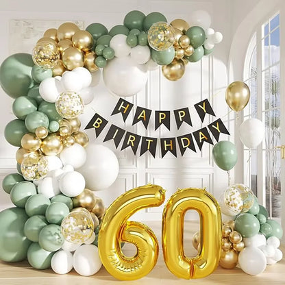 Sage Green Balloon Arch Garland Kit – Green, White, Sand & Gold Confetti Latex Balloons for Birthday, Wedding & Graduation Decorations