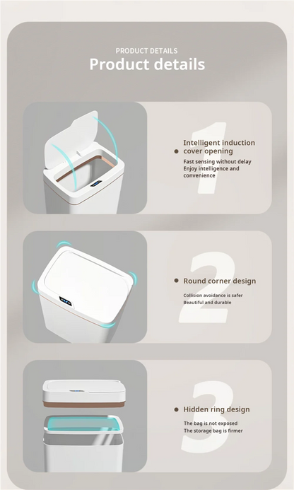 15L Smart Automatic Trash Can – Touchless Sensor Garbage Bin with Smart Bagging System for Bathroom & Home