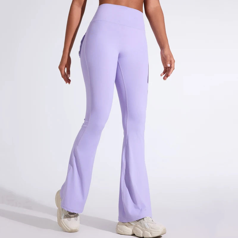 DIAS FIT JOY Pantalon de yoga évasé taille haute pour femme – Legging patte d'éléphant push-up avec poches, pantalon d'entraînement à séchage rapide pour la course, la gym, le fitness et l'exercice