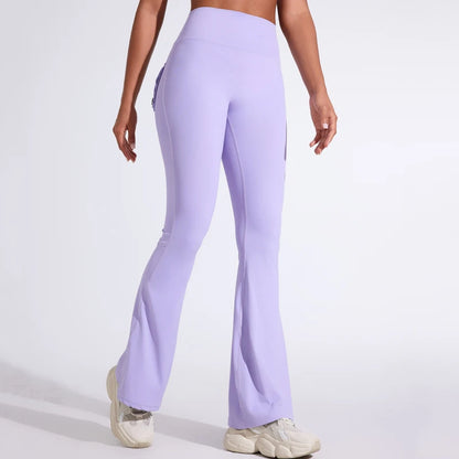 DIAS FIT JOY Pantalon de yoga évasé taille haute pour femme – Legging patte d'éléphant push-up avec poches, pantalon d'entraînement à séchage rapide pour la course, la gym, le fitness et l'exercice