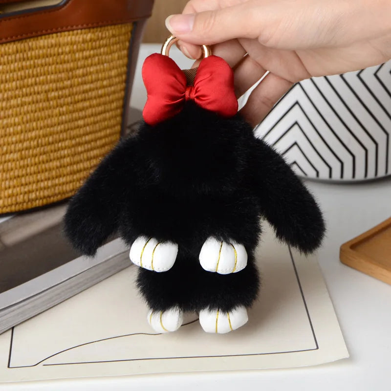ZAKOL 15CM Fluffy Rabbit Fur Pompon Keychain – Soft Cute Bunny Plush Key Ring & Bag Charm, Adorable Gift Accessory for Girls