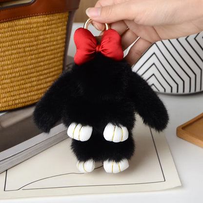 ZAKOL 15CM Fluffy Rabbit Fur Pompon Keychain – Soft Cute Bunny Plush Key Ring & Bag Charm, Adorable Gift Accessory for Girls