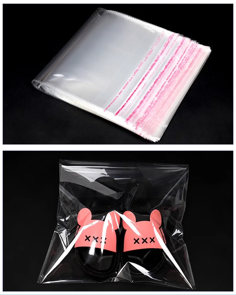 100 sacs auto-adhésifs transparents en OPP – Sachets d'emballage en plastique refermables pour vêtements, bijoux, biscuits, bonbons et emballage cadeau