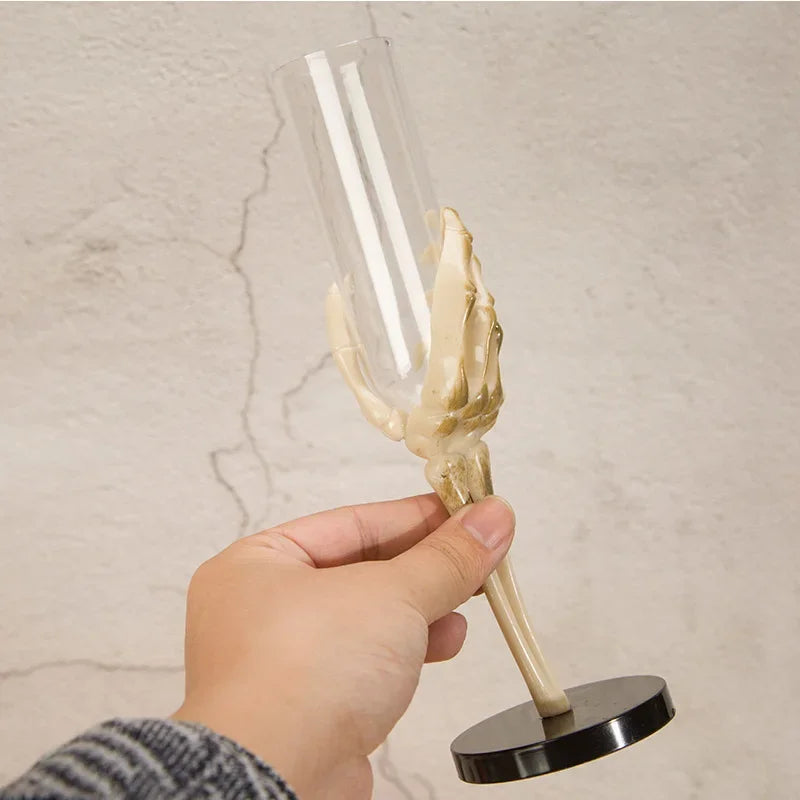 Halloween Skeleton Hand Goblet – Retro Plastic Champagne Flute with Skull Hand Arm Design for Halloween Party, Bar & Table Decor