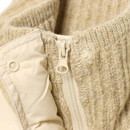 Women’s Sweater-Spliced Padded Coat – Long-Sleeve Zip-Up Jacket with Pockets, Chic Casual Outerwear for Spring & Autumn