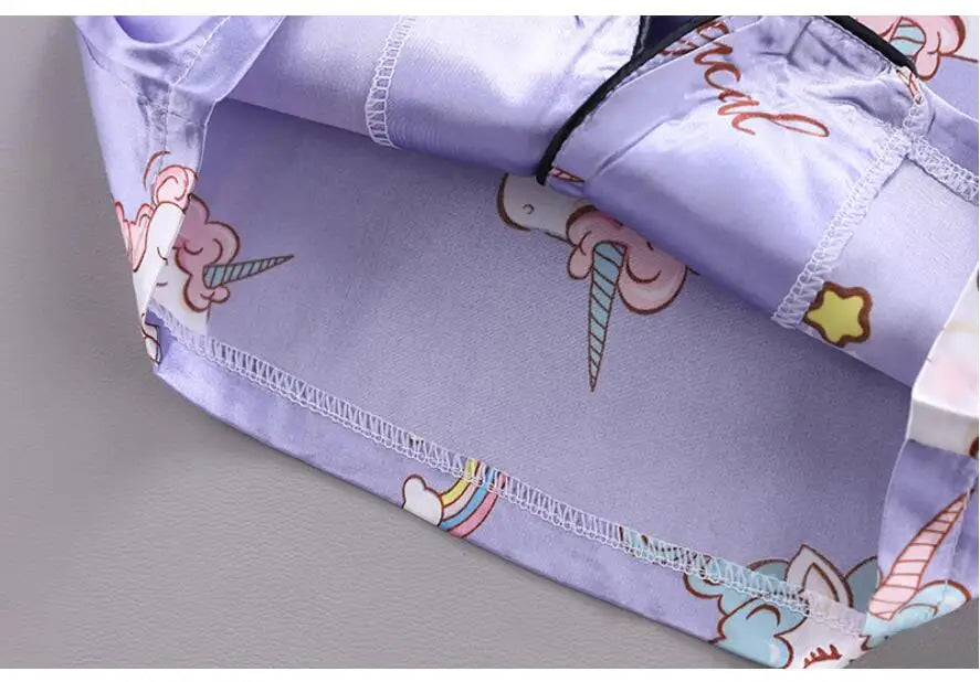 Conjunto de Pijama de Verano para Niñas – Conjunto de Pijama de Satén de Unicornio de Dibujos Animados de 2 Piezas | Ropa de Dormir Suave para Niños Pequeños con Aire Acondicionado