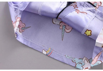 Conjunto de Pijama de Verano para Niñas – Conjunto de Pijama de Satén de Unicornio de Dibujos Animados de 2 Piezas | Ropa de Dormir Suave para Niños Pequeños con Aire Acondicionado