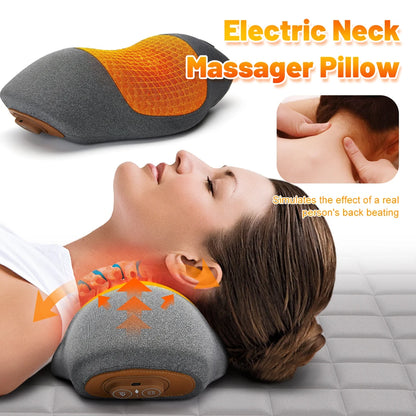 Almohada masajeadora para cuello – Almohada con calefacción y vibración para soporte cervical, cojín de masaje relajante para confort del cuello, apoyo para dormir y dispositivo de terapia en casa para aliviar el estrés