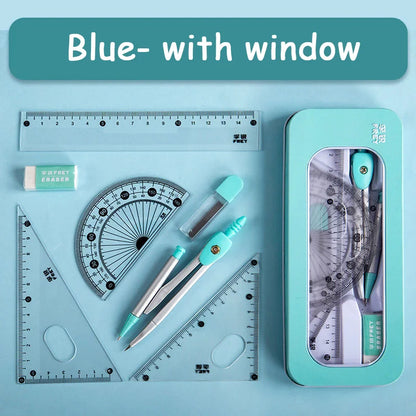 8PCS Geometry Set – Compass & Ruler Mathematical Drawing Kit with Pencil for Students School Supplies