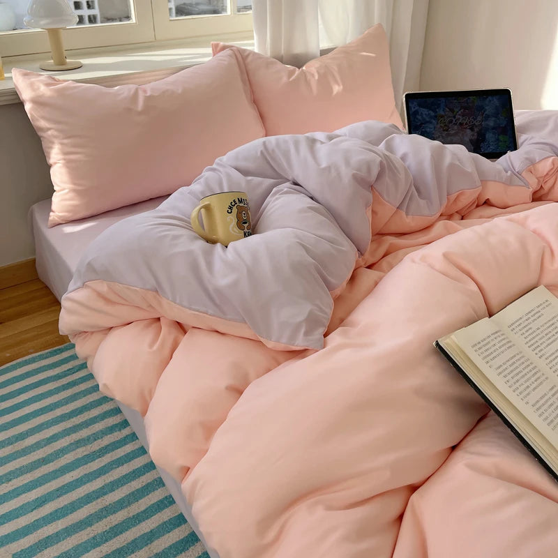 4-Piece Cotton Bedding Set – Solid Duvet Cover, Bed Sheet & Pillowcase Set for Twin, Queen & King Beds